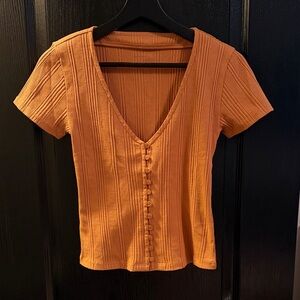 Anthropologie Women's Ribbed Button-Front V-Neck Top - Small NWOT